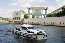 Connoisseur Magnifique Houseboat Cruising Past Kanzleramt,New Federal Chancellery, River Spree, Berlin, Germany