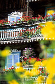 Traditional farmhouse with flower decorations, Kals, Glockner range, Hohe Tauern, East Tyrol, Tyrol, Austria