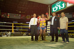 Award ceremony for the winner of Thai Boxing competition, Lumphini Stadium, Bangkok, Thailand