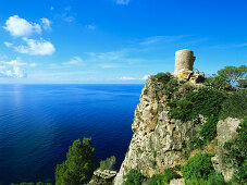 View of tower, Torre de Ses Animes near Banyalbufar, Northwest coast, Mallorca, Spain