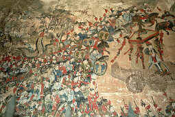 Wall mural, painting showing the emperor and entourage on Mount Tai, Tai Shan, Shandong province, Taishan, China, World Heritage, UNESCO