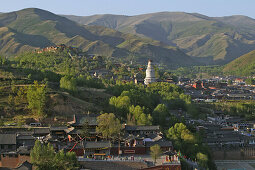 Mountains, Wutai Shan, Five Terrace Mountain, Great White Pagoda, Buddhist Centre, town of Taihuai, Shanxi province, China, Asia