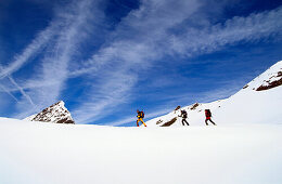 Three people on a skitour, Stubai, Tyrol, Austria