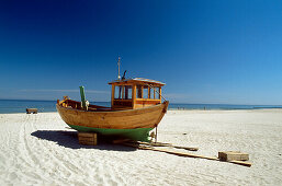 Fishing boat on the beach, Bansin, Usedom Island, Mecklenburg-Western Pomerania, Germany