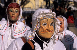 Women with drums, carneval of Aussee, Bad Aussee, Salzkammergut, Styria, Austria