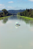 Rubber dinghy on River Isar, Munich, Bavaria, Germany