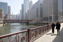 Bridge over Chicago River with view of downtown Chicago