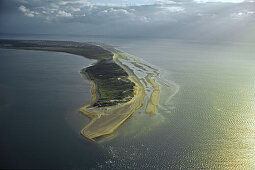 Luftbild Amrum, Kniepsand, Gegenlicht, Nordfriesische Inseln, Strand, Dünen, Nordsee, Schleswig-Holstein
