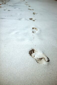 Footprints in white sand, beach, Bali, Indonesia