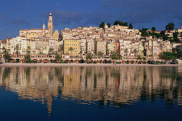 Menton, old town on the French Riviera with reflection, Cote D'Azur, Provence, France