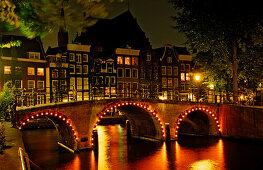 Keizersgracht bei Nacht, Niederlande, Holland, Amsterdam