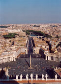 Panoramic view of St. Peters Square from the top of Michelangelos dome, Saint Peters Basilica, Via d. Conciliazioni, Vatican City, Rome, Italy