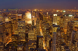 New York Skyline at night towards 5th Avenue, Uptown, taken from Empire State Building, New York City, New York, USA