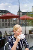 Woman sitting in cafe, Museum, Luxembourg