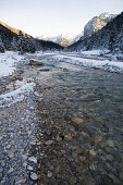 River in winter at the foot of mountain Hinterriss, Tyrol, Austria, Europe