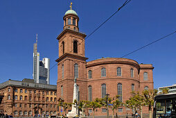 View of St. Pauls Church with Commerz bank in the background, Frankfurt, Hesse, Germany