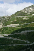 Serpentine, hairpin bend road, Furka Pass, June, Alps, Switzerland, Europe