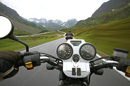 Motorbike tour in June across alpine passes, Silvretta Pass, Austria