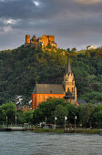 View of Castle Schoenburg in the evening, Rhine, Oberwesel, Rhineland Palatinate, Germany