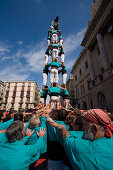 Castellers, human tower, Festa de la Merce, city festival, September, Placa de Sant Jaume, Barri Gotic, Ciutat Vella, Barcelona, Spain