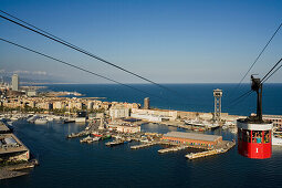 Maremagnum shopping center, Transbordador Aeri, Barceloneta, Port Vell, harbour, Barcelona, Spanien