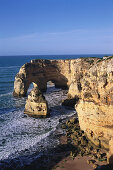 Rocky coastal landscape and cliff, Praia da Marina, Carvoeiro, Algarve, Portugal