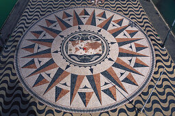 Padrao dos Descobrimentos, Memorial of Discoveries, mosaic decoration showing a world map and a wind rose, Belem, Lisbon, Portugal