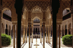 Court of the Lions, Patio de los Loenes, in Alhambra Palace, Granada, Andalusia, Spain