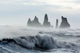 Felszacken im stürmischen Meer, Süd-Island