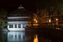 Illuminated Half-Timbered Houses in La Petite France District, Strasbourg, Alsace, France