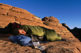Woman sleeping at Zion National Park. Utah, USA