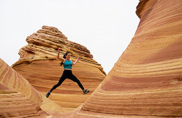 Trail running. The Wave . Coyote Buttes. Grand Staircase-Escalante National Monument. Utah. USA