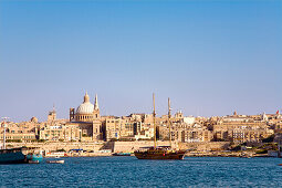 View at Marsamxett Harbour and the town of Valletta, Malta, Europe