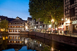 Restaurant Maison de Tanneurs in the evening light, Petite France, Strasbourg, Alsace, France