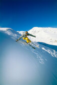 Skifahrer bei der Abfahrt, Skifahren, Wintersport, Sport, Serfaus, Tirol, Österreich