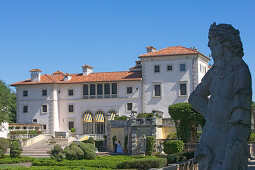 Exterior view of the Villa Vizcaya under blue sky, Miami, Florida, USA