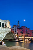 Rialto Bridge at night, Canal Grande, Venice, Veneto, Italy