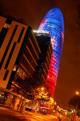 Torre Agbar at night, Barcelona, Catalonia, Spain