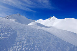 Windgangeln im Schnee unter der Güntlespitze, Kleinwalsertal, Allgäuer Alpen, Allgäu, Vorarlberg, Österreich