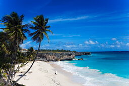 View over sandy beach of Bottom Bay, St. Philip, Barbados, Caribbean