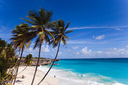 View over sandy beach of Bottom Bay, St. Philip, Barbados, Caribbean