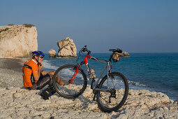 Thomas Wegmueller, Mountainbiking near Petra tou Romiou, Rock of Aphrodite, Aphrodite's birthplace, near Limassol, South Cyprus, Cyprus