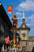 Zähringerbrunnen und Zytglogge, Kramgasse, Altstadt, Bern, Schweiz
