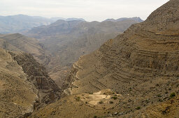 Rocky mountain landscape and canyon, Sayh plateau, Hajjar mountains, Kashab, Khasab, Musandam, Oman