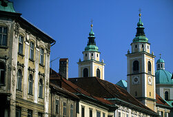 The historic old city of Ljubljana with Cathedral of St. Nicholas, Ljubljana Cathedral, Slovenia