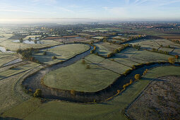 aerial view of the Leine River by Bordenau, Hanover region, Lower Saxony, northern Germany