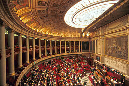 Nationalversammlung, Innenansicht des Sitzungssaals, Palais Bourbon, 7. Arrondissement, Paris, Frankreich