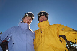 A couple taking a break while skiing at Diamond Peak. Nevada. USA