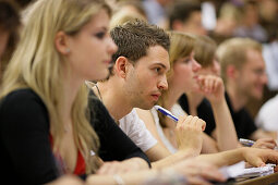 Students attending a lecture, Lecture theatre, Auditorium, University, Education