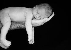 Newborn Baby lying on his fathers arm, Child, Birth, Family